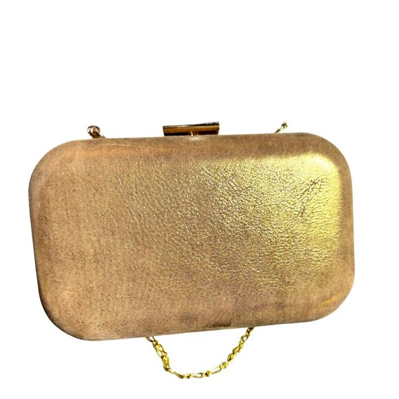 Banana Republic Gold Glitter Genuine Leather Clutch Evening Bag - Picture 5 of 10